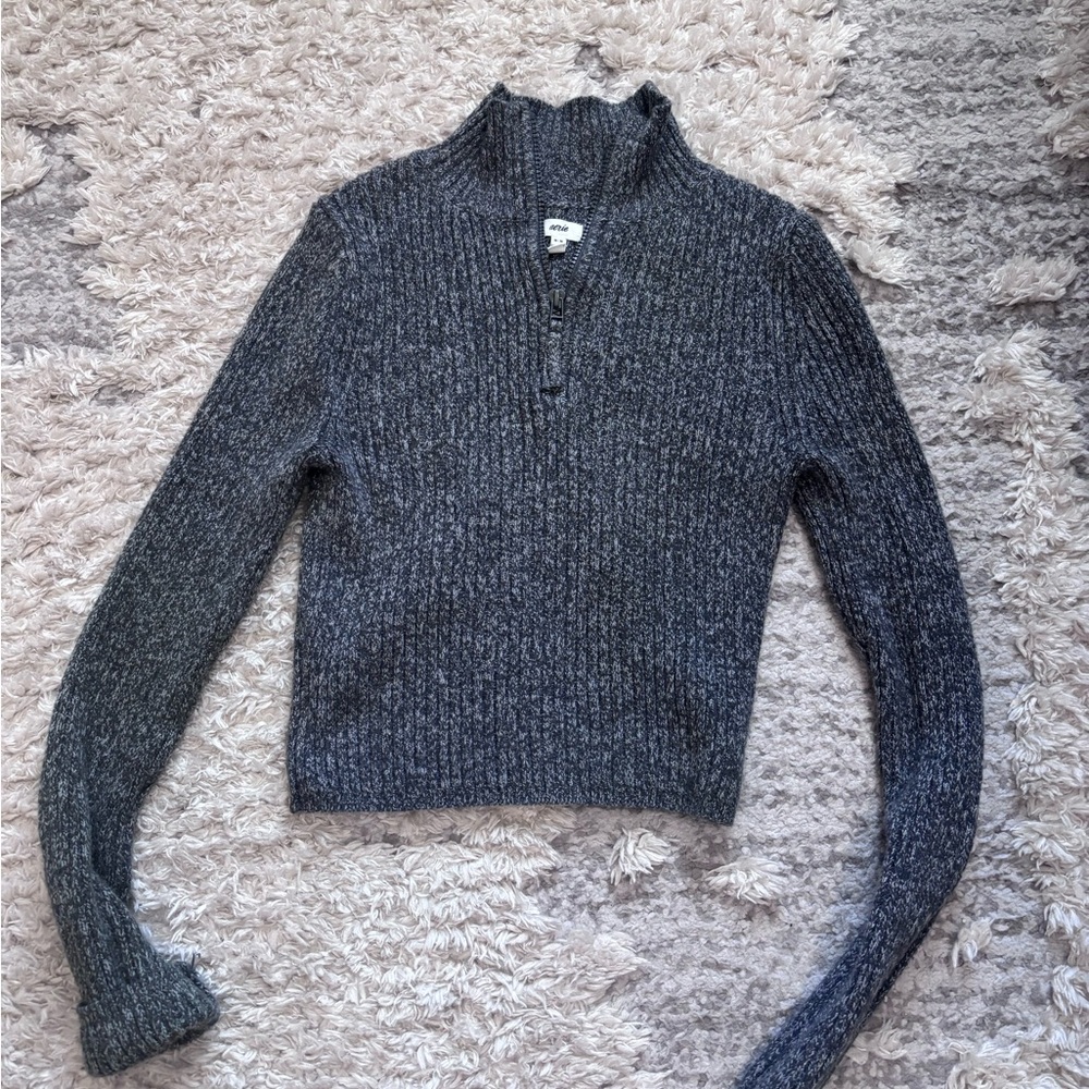 Aerie Gray Cowl Neck Sweater Chunky Knit